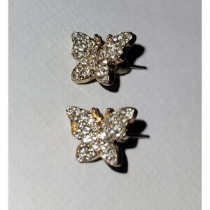Gold Tone Butterfly Stud Earrings - Clear Rhinestones – Cute Costume Jewelry